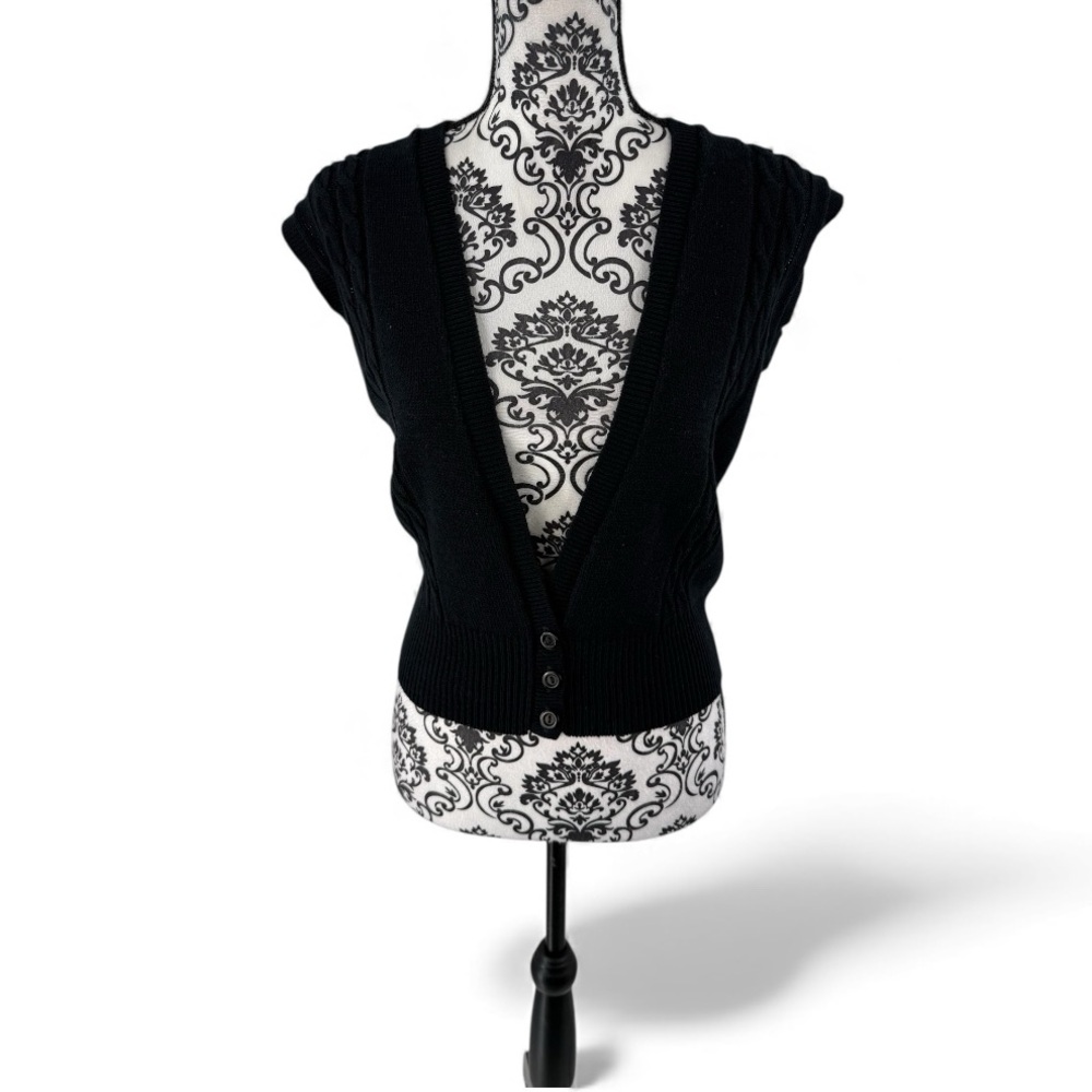 Vintage British Vogue Knit Sweater Vest Black Button-Down Deep V Classic Retro